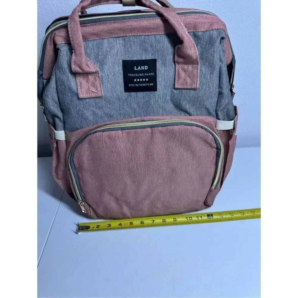 Land Pink And Grey 3 in 1 Diaper Bag Backpack Baby Portable Crib